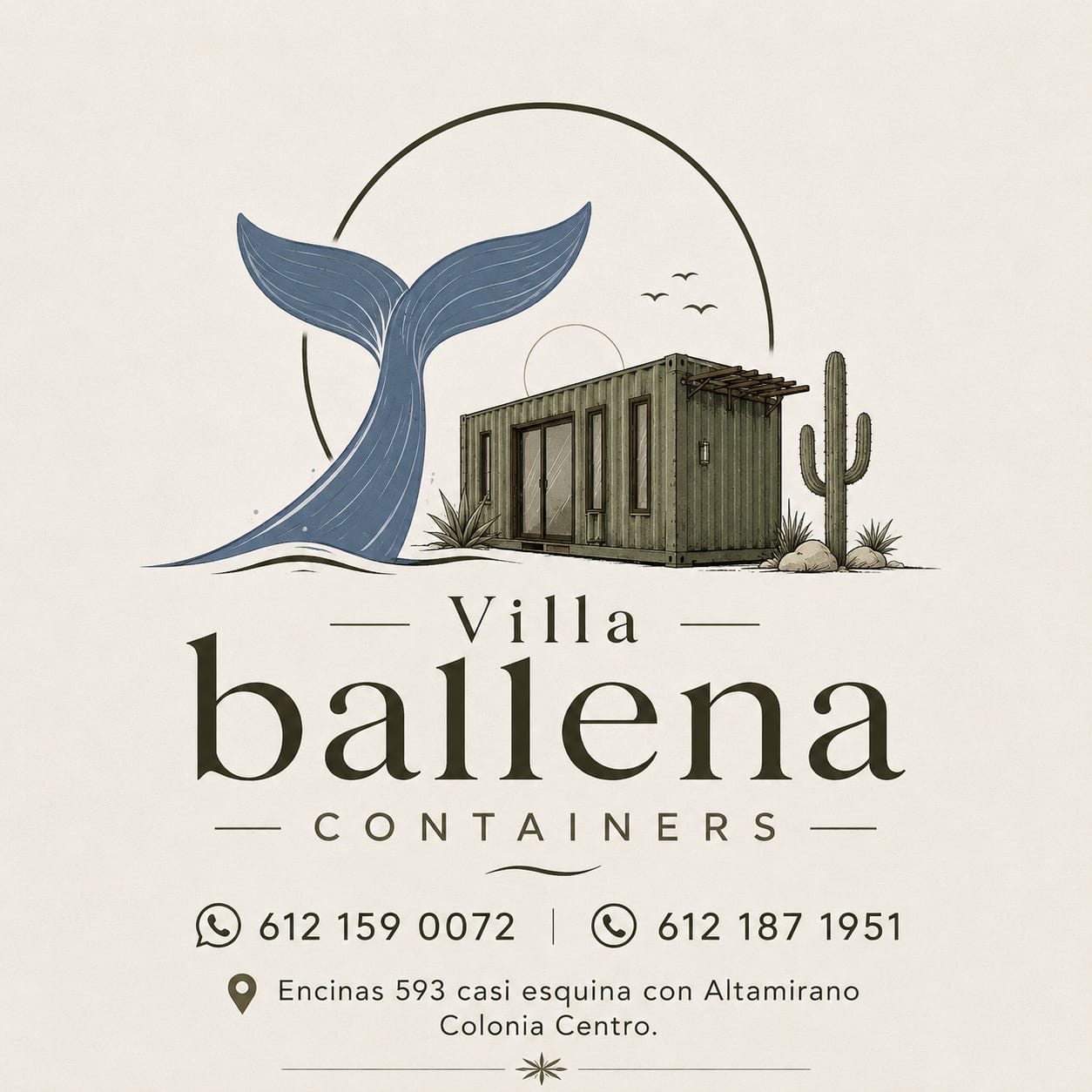 Logo de Villa Ballena Containers, hospedaje cerca del IMSS en La Paz, BCS